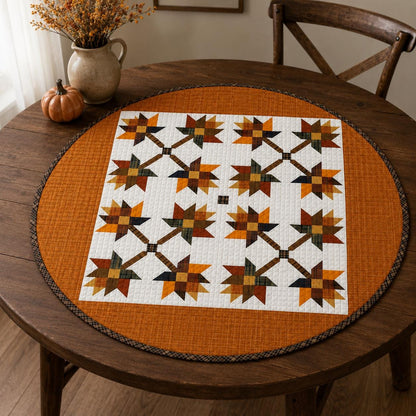 Hand made hand quilted round quilt, table accent piece, Table topper Autumn leaves fall quilt Cotton Heirloom Quality by HOME HEART Brands