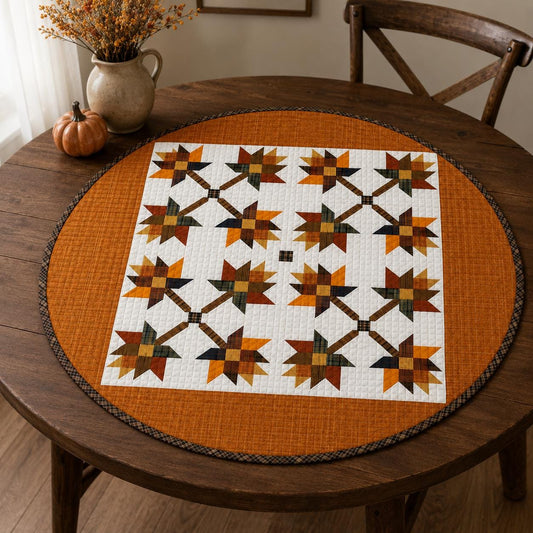 Hand made hand quilted round quilt, table accent piece, Table topper Autumn leaves fall quilt Cotton Heirloom Quality by HOME HEART Brands