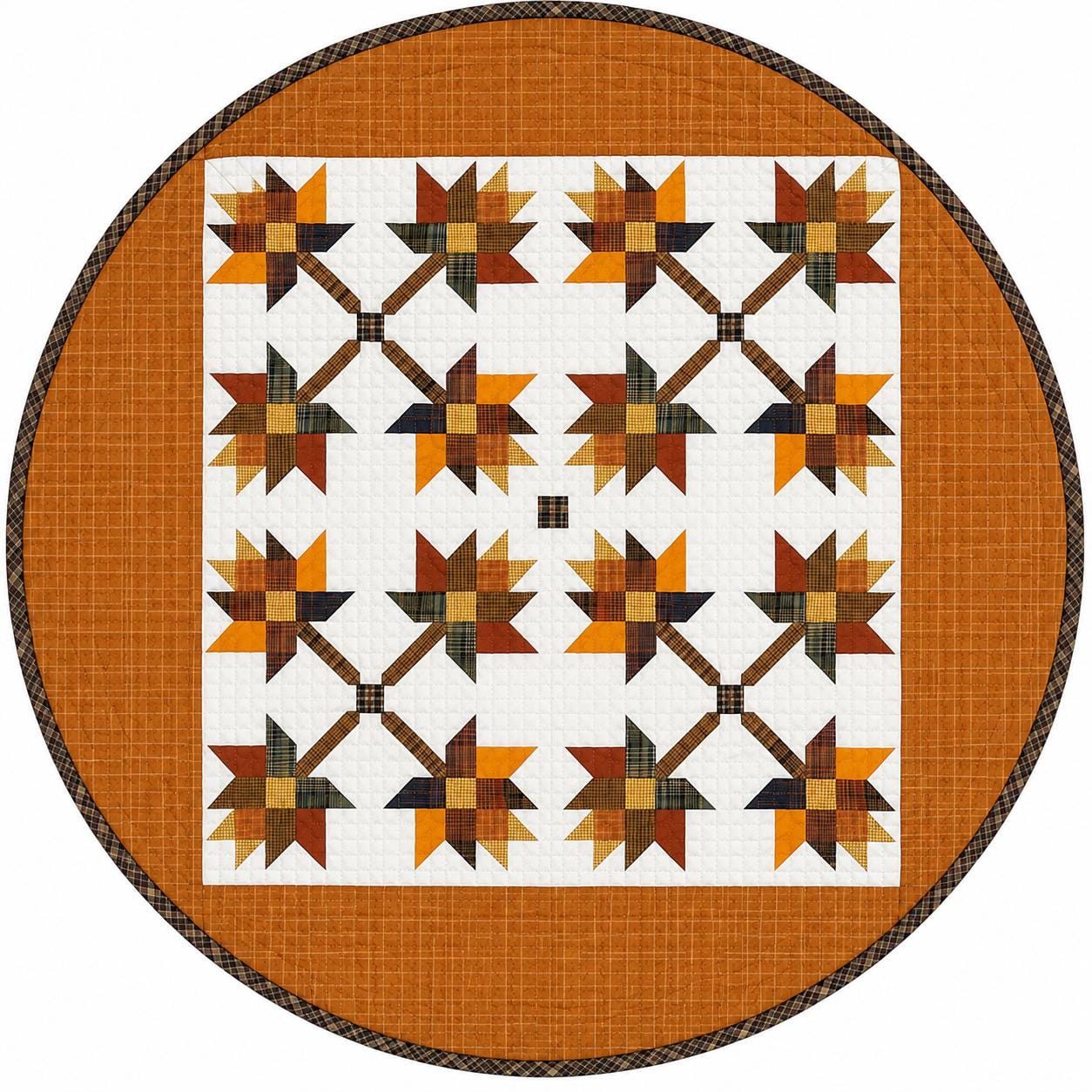 Hand made hand quilted round quilt, table accent piece, Table topper Autumn leaves fall quilt Cotton Heirloom Quality by HOME HEART Brands