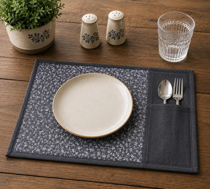 Denim Floral Placemat with Cutlery Pocket reversible Table runner, Trivet, placemat & Table toppers design by HOME HEART Brands
