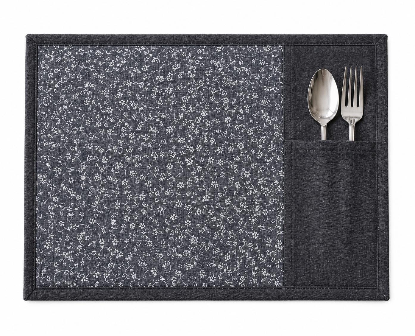 Denim Floral Placemat with Cutlery Pocket reversible Table runner, Trivet, placemat & Table toppers design by HOME HEART Brands