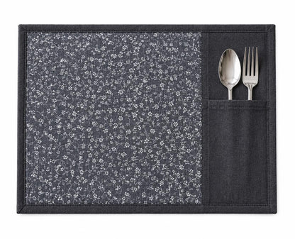 Denim Floral Placemat with Cutlery Pocket reversible Table runner, Trivet, placemat & Table toppers design by HOME HEART Brands