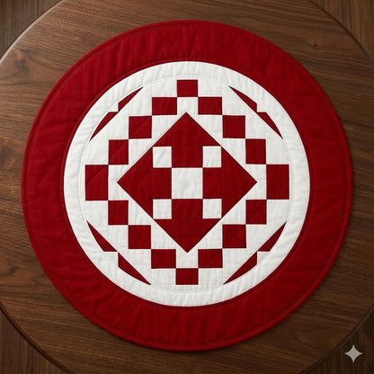 Hand made Hand quilted  round Table Topper Red diamond square quilt by Home Heart brands (Made in India)
