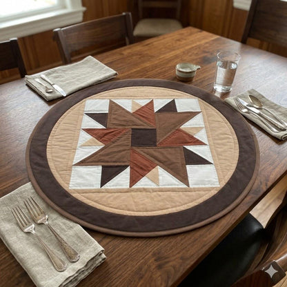 Hand made Hand quilted  round Table Topper Barn star quilt by Home Heart brands (Made in India)