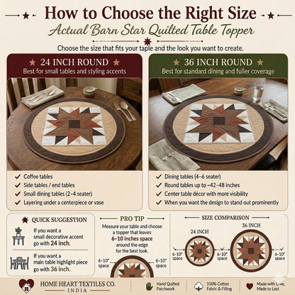 Hand made Hand quilted  round Table Topper Barn star quilt by Home Heart brands (Made in India)