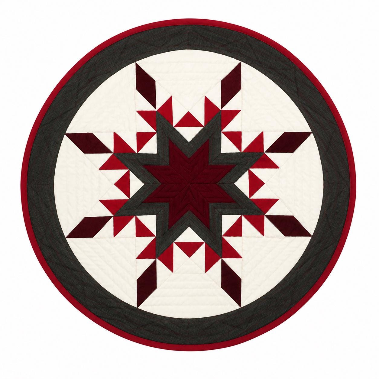 Handmade Hand Quilted Feathered Star Round Table Topper  Patchwork Plaid Quilt | Country Farmhouse Decor | Home Heart Brands | Made in India