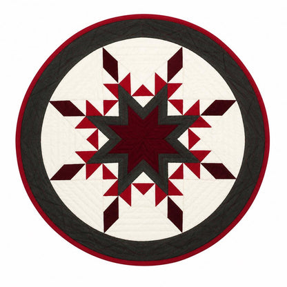Handmade Hand Quilted Feathered Star Round Table Topper  Patchwork Plaid Quilt | Country Farmhouse Decor | Home Heart Brands | Made in India