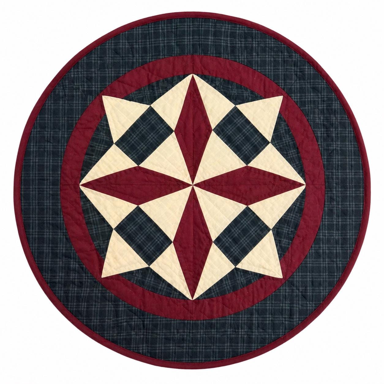 Hand made Hand quilted  round Table Topper Spinning Star quilt by Home Heart brands (Made in India)