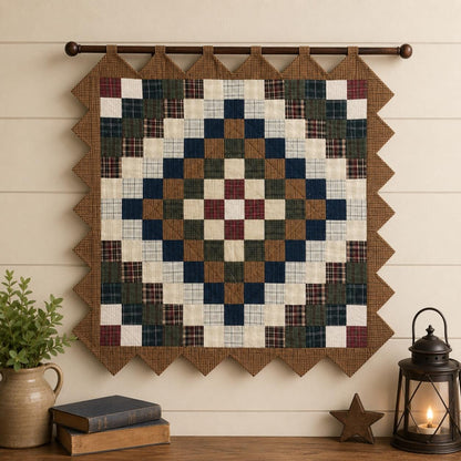 Hand made Hand quilted Throw Quilt, Table Topper Trip Around the World plaid calico zig zag quilt by Home Heart brands (Made in India)