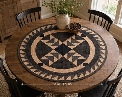 Hand made Hand quilted  round Table Topper Primitive flying geese plaid quilt by Home Heart brands (Made in India)