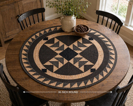 Hand made Hand quilted  round Table Topper Primitive flying geese plaid quilt by Home Heart brands (Made in India)