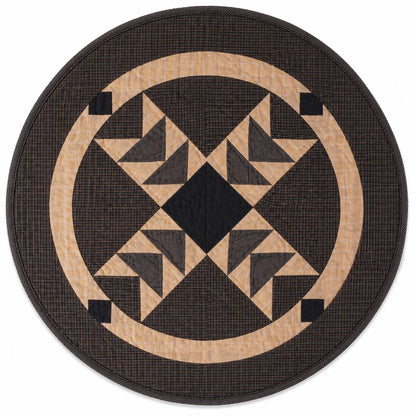Hand made Hand quilted  round Table Topper Primitive flying geese plaid quilt by Home Heart brands (Made in India)