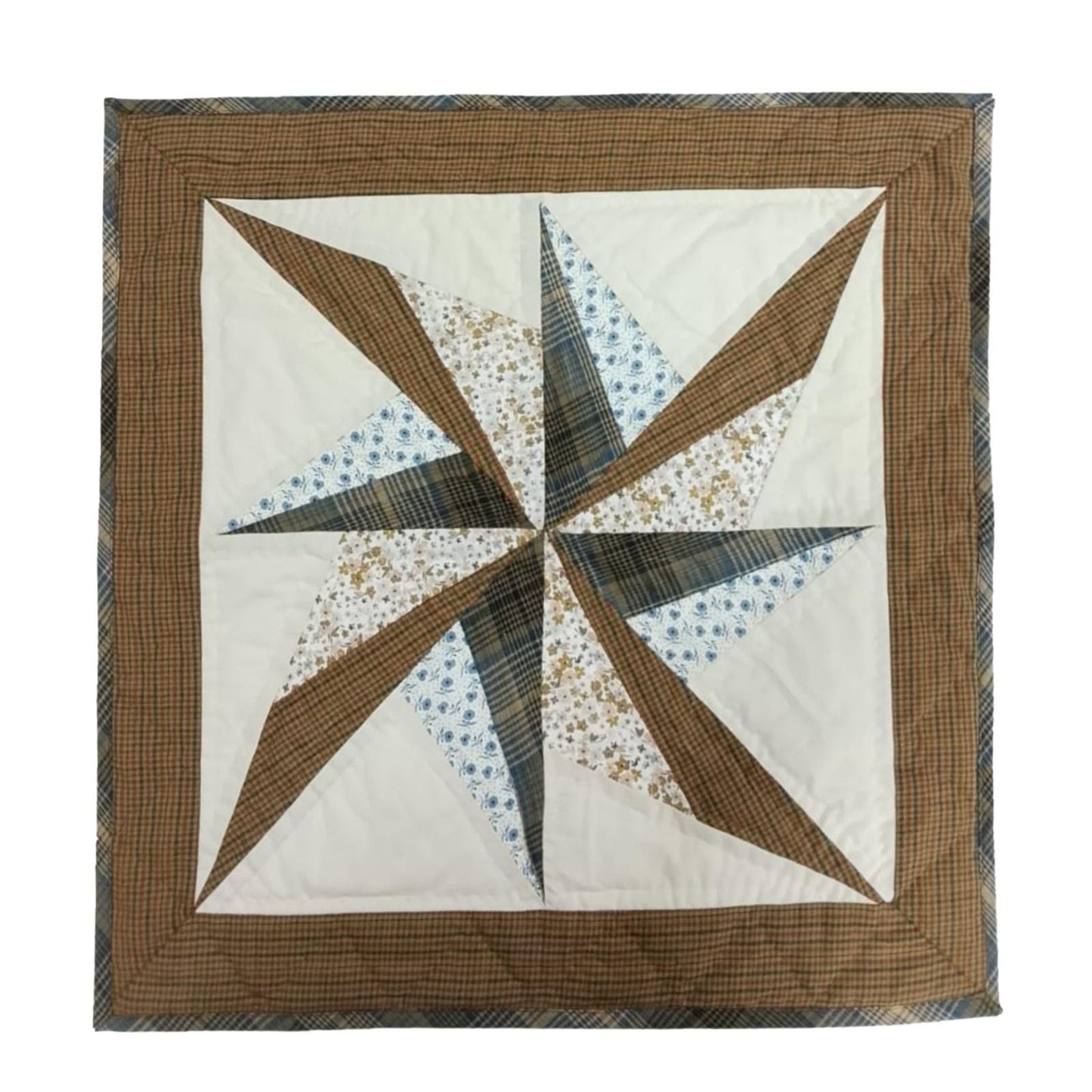 Table topper ,Wall hanging hand quilted quilt Patchwork | Country Farmhouse Quilt Decor | Primitive spinning star Cotton calico plaid Quilt