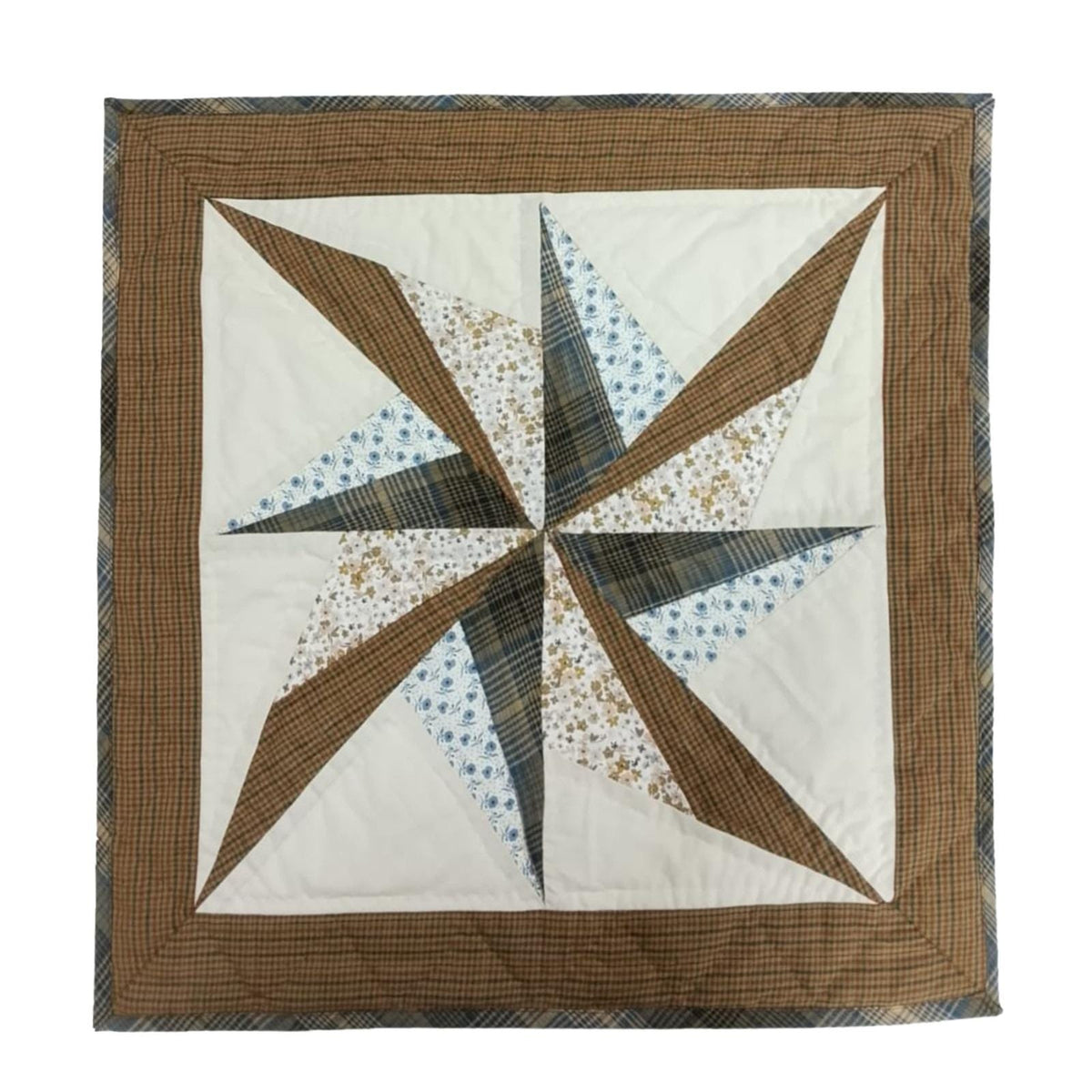 Table topper ,Wall hanging hand quilted quilt Patchwork | Country Farmhouse Quilt Decor | Primitive spinning star Cotton calico plaid Quilt