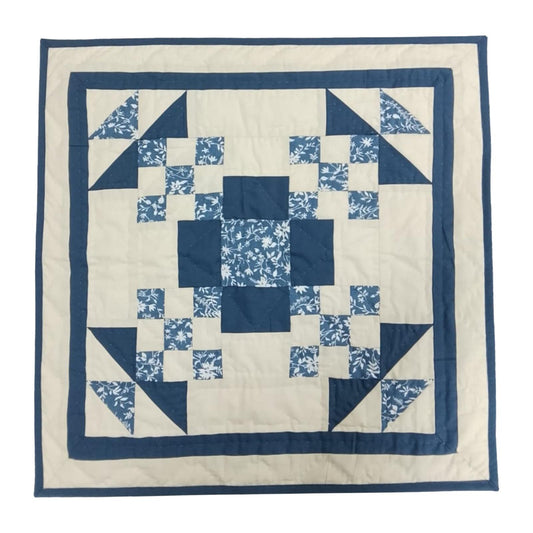 Table topper ,Wall hanging  hand quilted quilt Patchwork | Country Farmhouse Quilt Decor | Indigo garden star Cotton calico Quilt