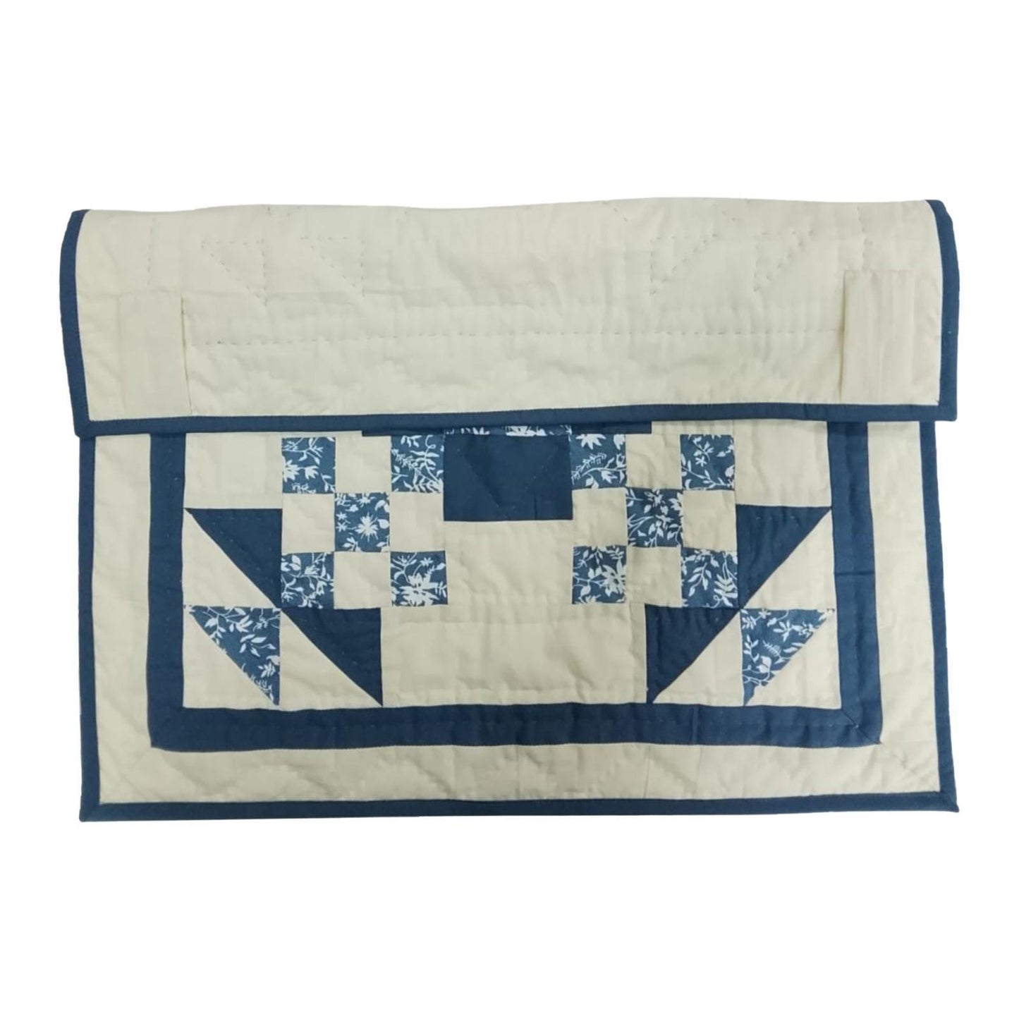 Table topper ,Wall hanging  hand quilted quilt Patchwork | Country Farmhouse Quilt Decor | Indigo garden star Cotton calico Quilt