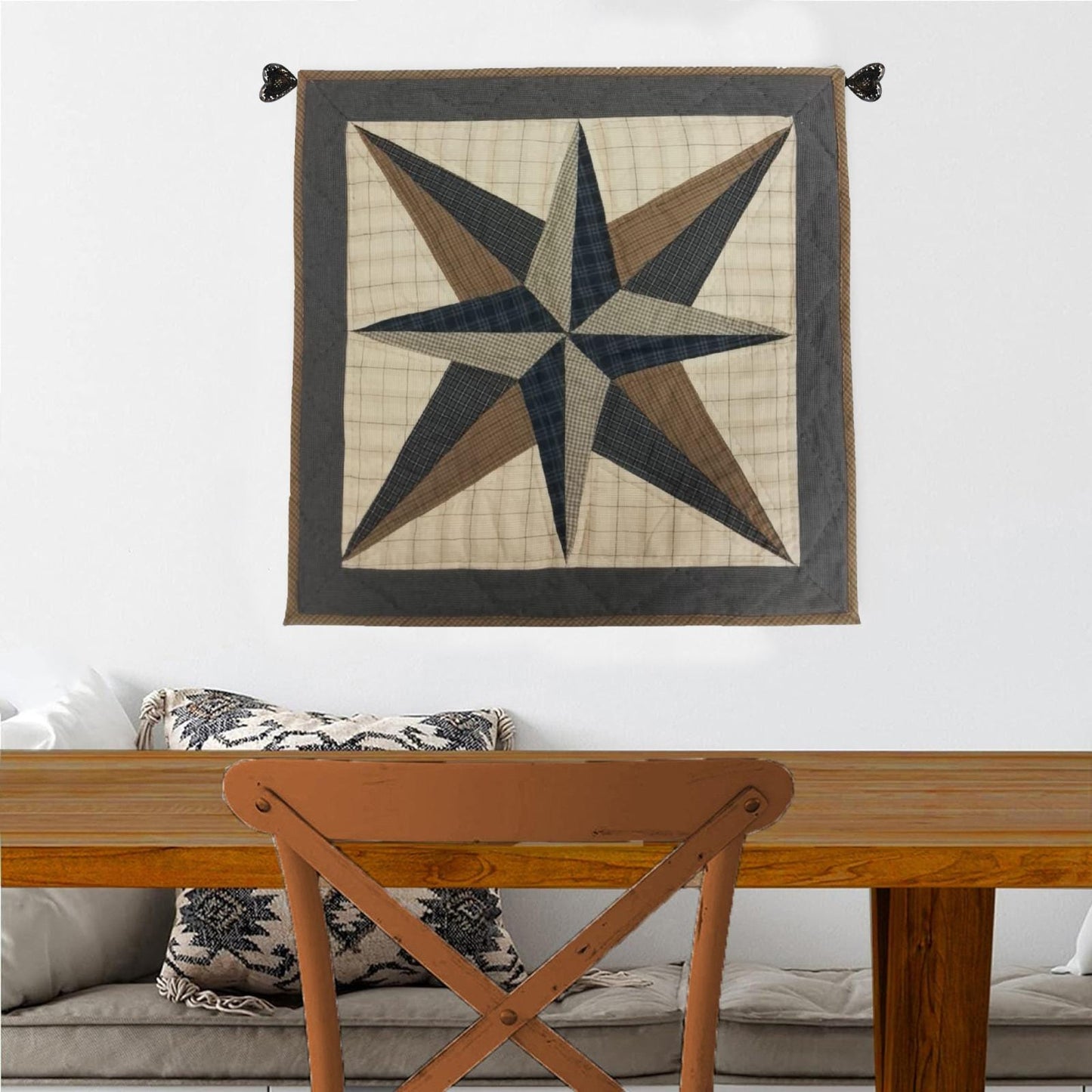 Hand made Hand quilted wall hanging, Table Topper 20"x20" Stars all around plaid quilt by Home Heart brands (Made in India)
