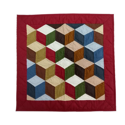 Wall hanging  hand quilted quilt, Table topper, Patchwork | 3D Patchwork Farmhouse Quilt Decor | Primitive Tumbling block Cotton Quilt