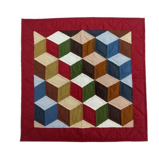 Wall hanging  hand quilted quilt, Table topper, Patchwork | 3D Patchwork Farmhouse Quilt Decor | Primitive Tumbling block Cotton Quilt