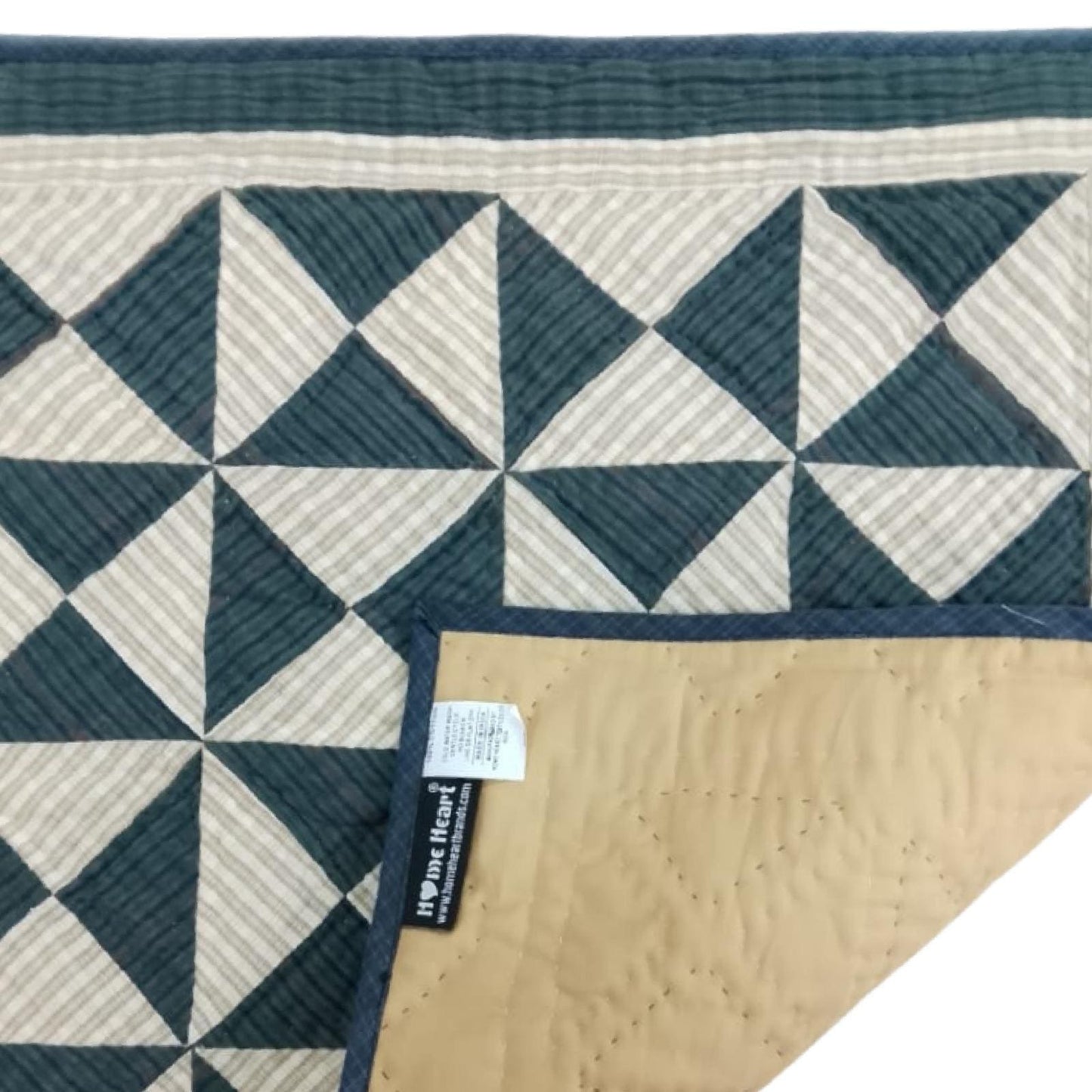 Hand made Hand quilted wall hanging, Table Topper 20"x20" Seersucker Windmill Patchwork plaid quilt by Home Heart brands (Made in India)
