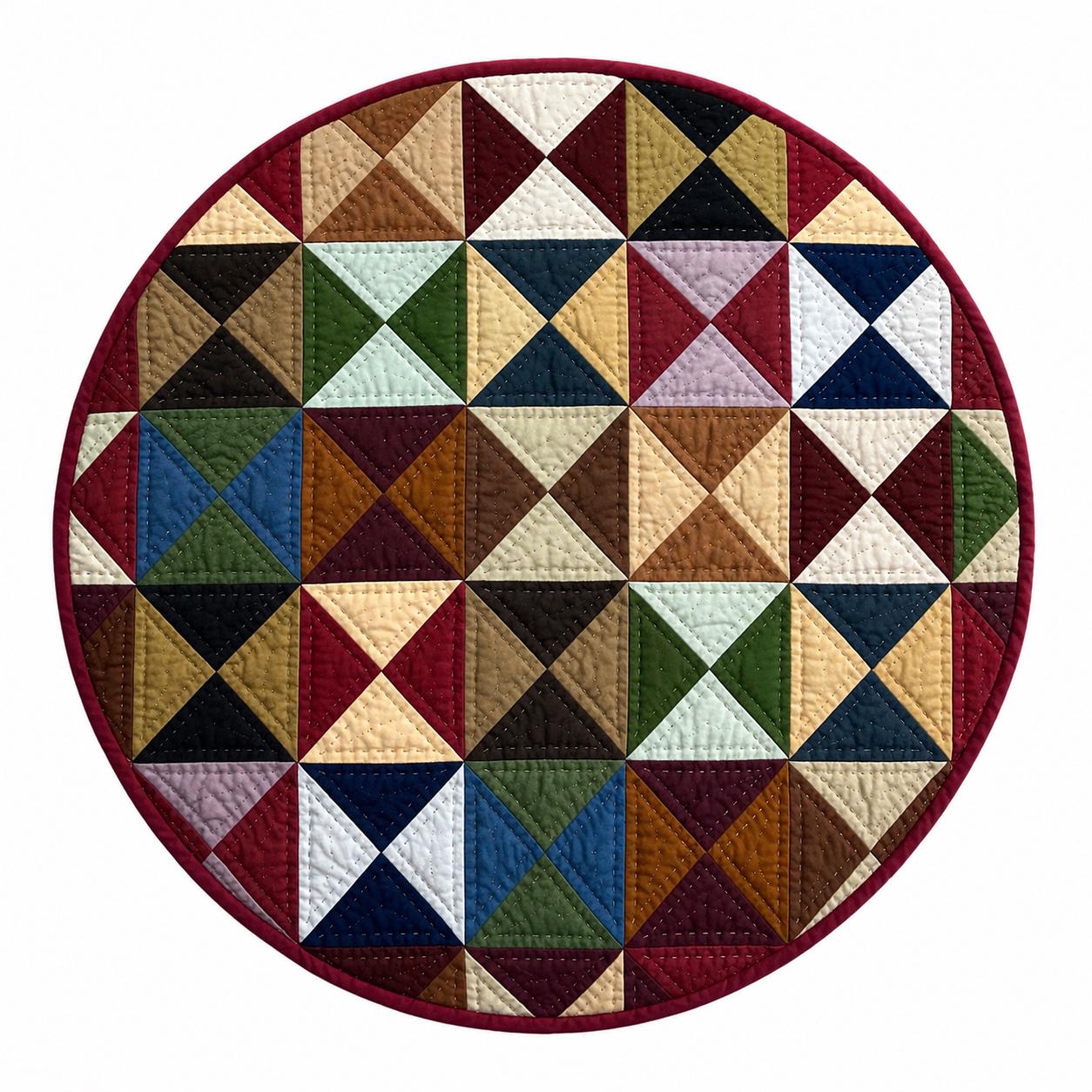 Primitive Pinwheel Hand Quilted Round Table Topper, Farmhouse Patchwork Table Mat, Country Rustic Quilt Centerpiece, Primitive Home Decor