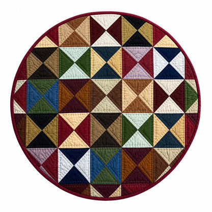 Primitive Pinwheel Hand Quilted Round Table Topper, Farmhouse Patchwork Table Mat, Country Rustic Quilt Centerpiece, Primitive Home Decor