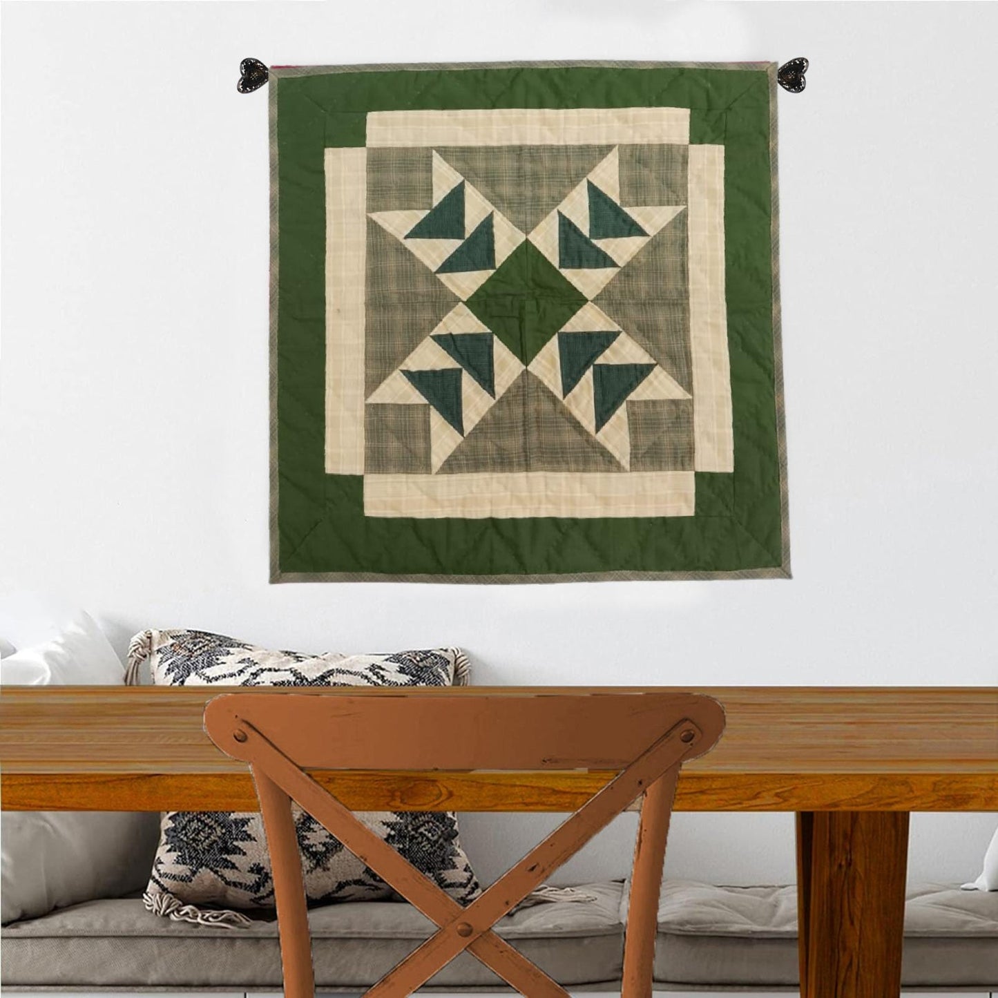 Wall hanging  hand quilted quilt, Table topper, Patchwork | Primitive flying geese Patchwork Farmhouse Quilt Decor | Primitive Cotton Quilt