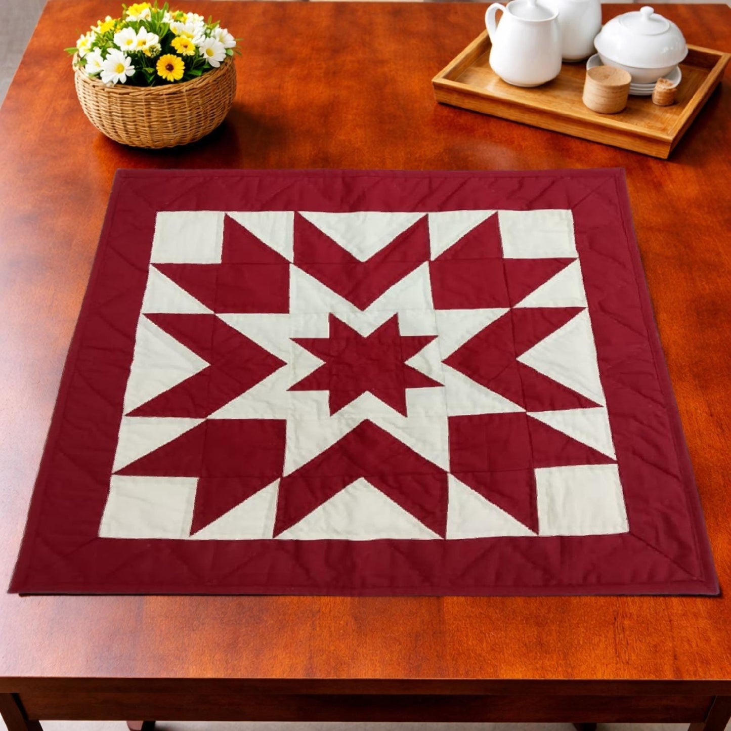 Wall hanging  hand quilted quilt, Table topper, Patchwork | Primitive barn quilt Patchwork Farmhouse Quilt Decor | Primitive Cotton Quilt