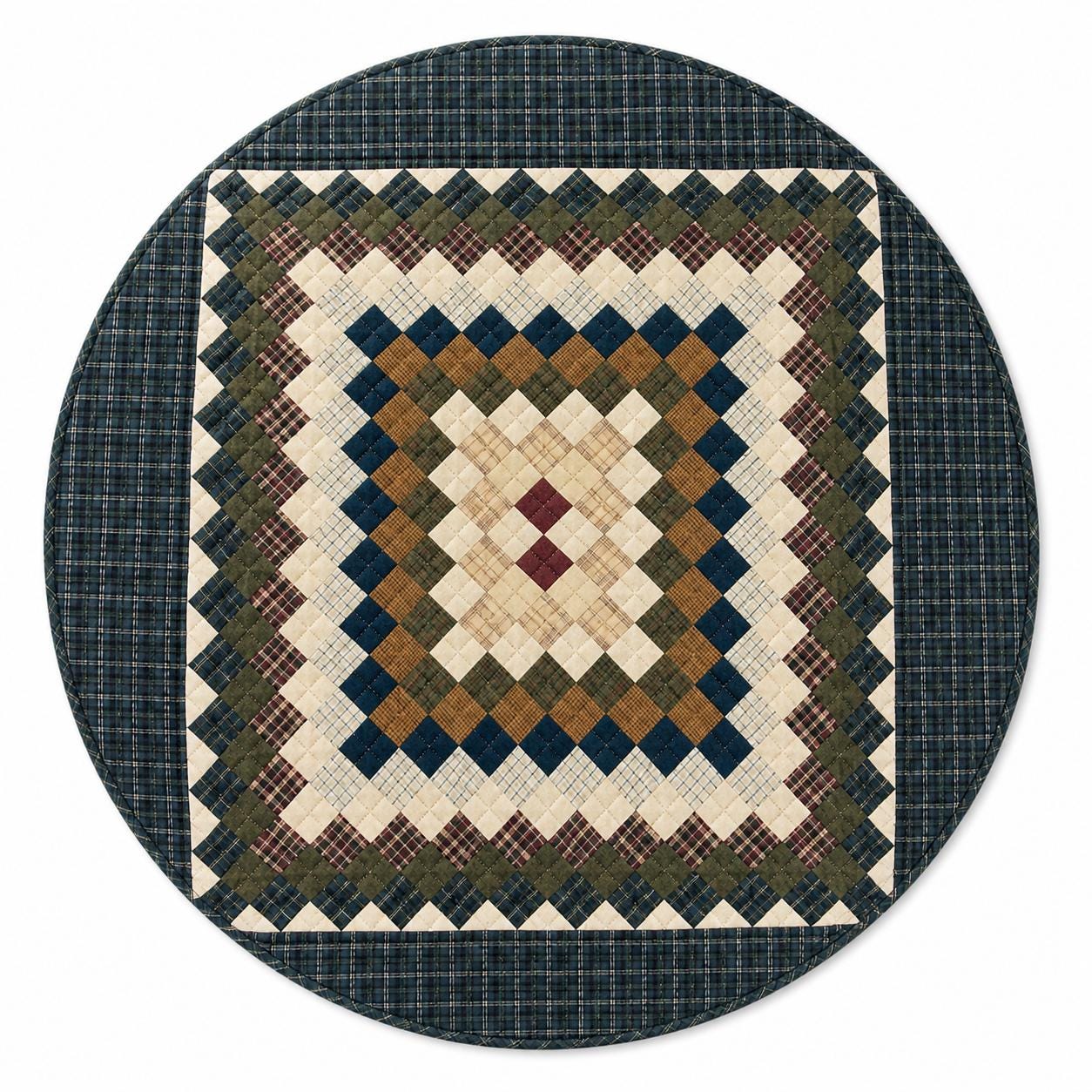Hand made Hand quilted round Table Topper Trip Around the World Patchwork Plaid Table Topper quilt by Home Heart brands (Made in India)