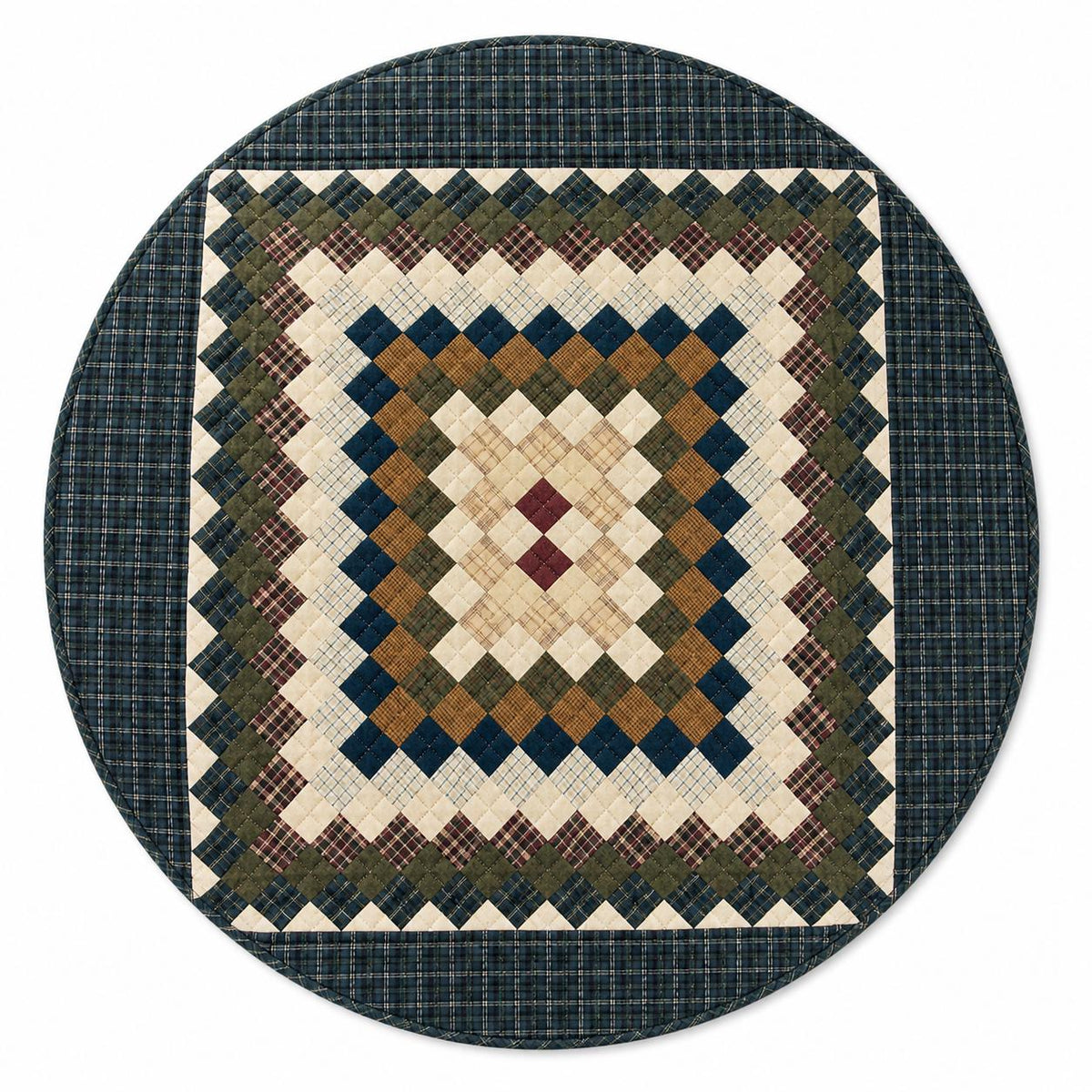 Hand made Hand quilted round Table Topper Trip Around the World Patchwork Plaid Table Topper quilt by Home Heart brands (Made in India)