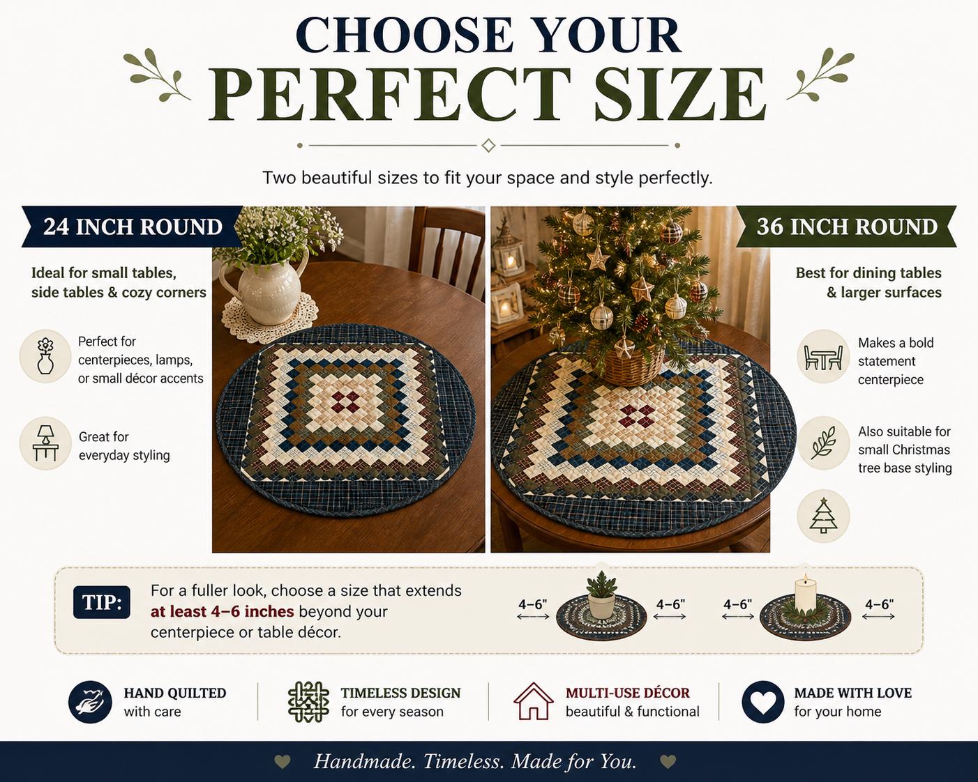 Hand made Hand quilted round Table Topper Trip Around the World Patchwork Plaid Table Topper quilt by Home Heart brands (Made in India)