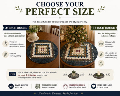 Hand made Hand quilted round Table Topper Trip Around the World Patchwork Plaid Table Topper quilt by Home Heart brands (Made in India)