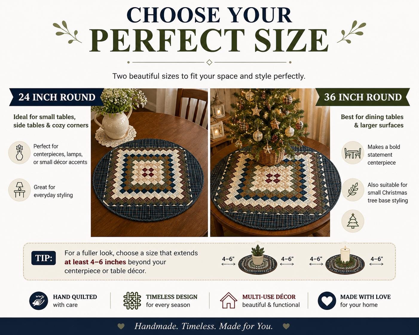 Hand made Hand quilted round Table Topper Trip Around the World Patchwork Plaid Table Topper quilt by Home Heart brands (Made in India)