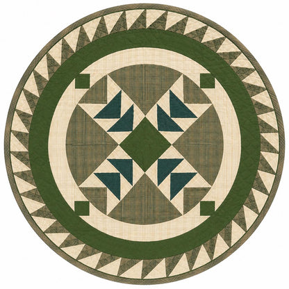 Primitive Flying Geese Green Plaid Round Table Topper, Tree Mat, Christmas Tree Skirt, Hand Quilted by Home Heart Brands (Made in India)
