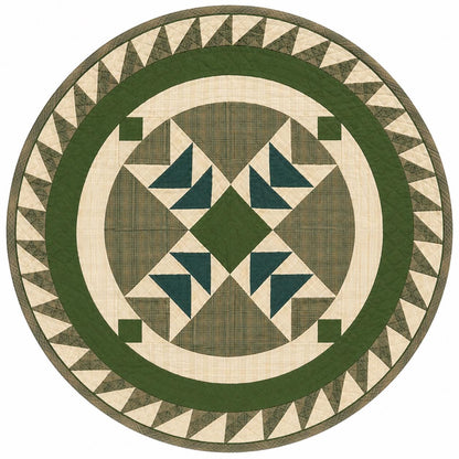 Primitive Flying Geese Green Plaid Round Table Topper, Tree Mat, Christmas Tree Skirt, Hand Quilted by Home Heart Brands (Made in India)
