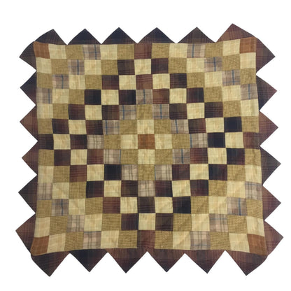 Hand made Hand quilted Throw Quilt, Table Topper  sunrise autumn plaid calico zig zag quilt by Home Heart brands (Made in India)