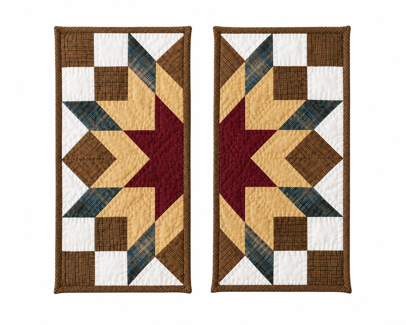 Hand made Hand quilted wall hanging, Table Topper 10"x20" Broken star quilt- set of 2 by Home Heart brands (Made in India)