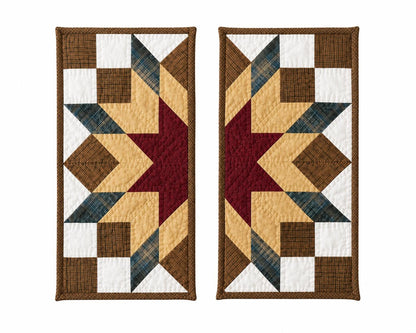 Hand made Hand quilted wall hanging, Table Topper 10"x20" Broken star quilt- set of 2 by Home Heart brands (Made in India)