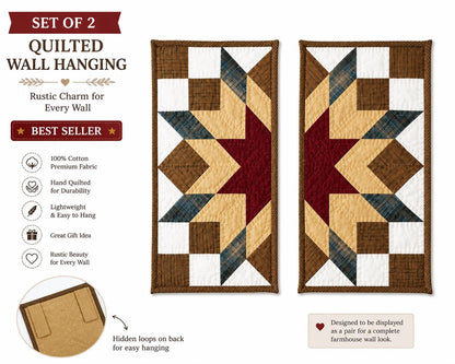 Hand made Hand quilted wall hanging, Table Topper 10"x20" Broken star quilt- set of 2 by Home Heart brands (Made in India)