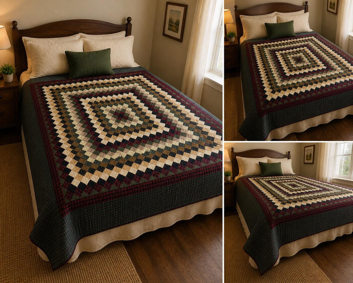 Make to Order Hand Quilted Quilt Trip Around the World Bedspread, Primitive Country Patchwork, Plaid Rustic Bedding by HOME HEART Brands