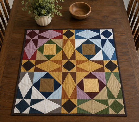 Primitive Patchwork Star Quilted Square Table Topper, Tree Mat , Wall Hanging Farmhouse Geometric Decor by Home Heart Brands (Made in India)