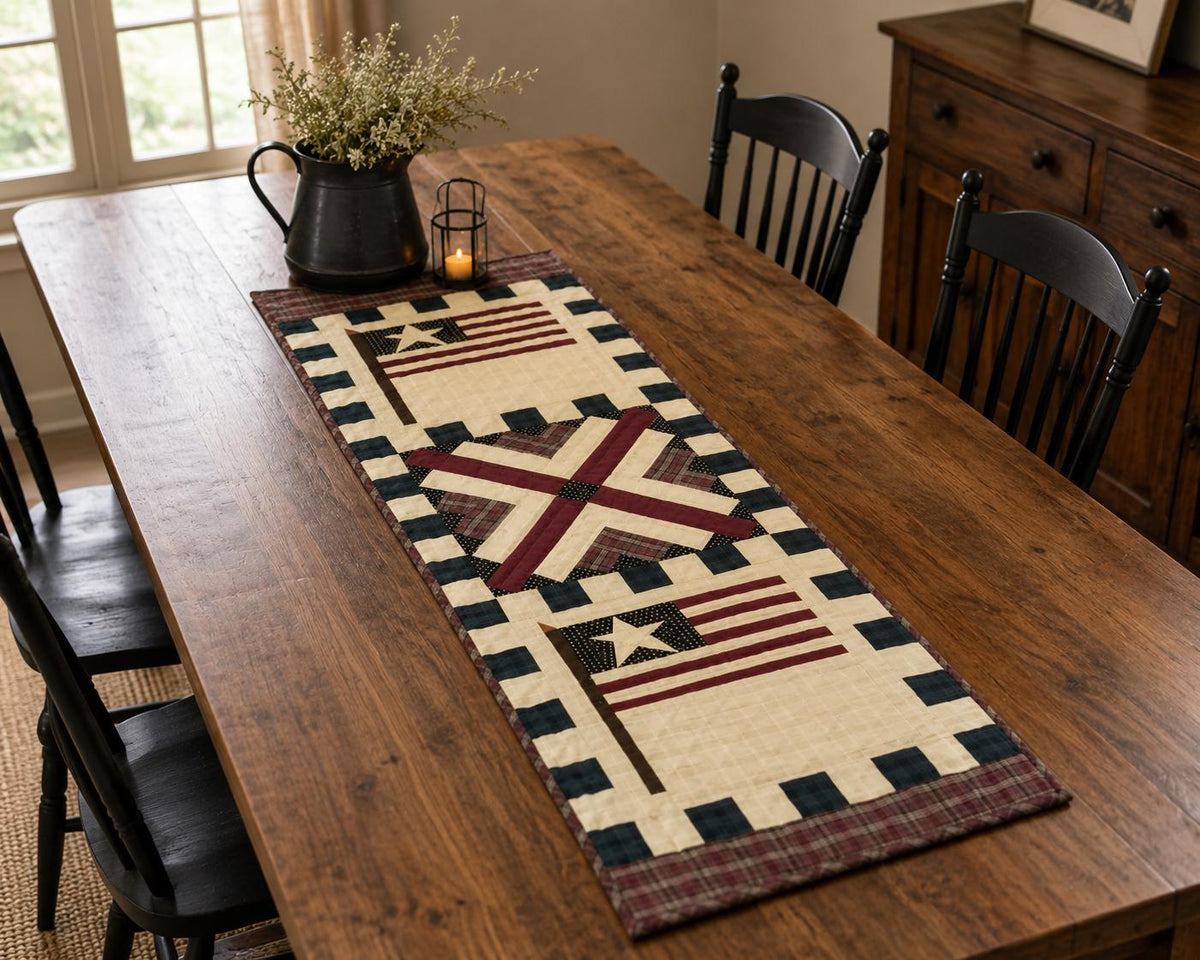 Table runner hand quilted, patchwork, Table Toppers Calico country American flag Patchwork Table runner by HOME HEART Brands(made in INDIA)