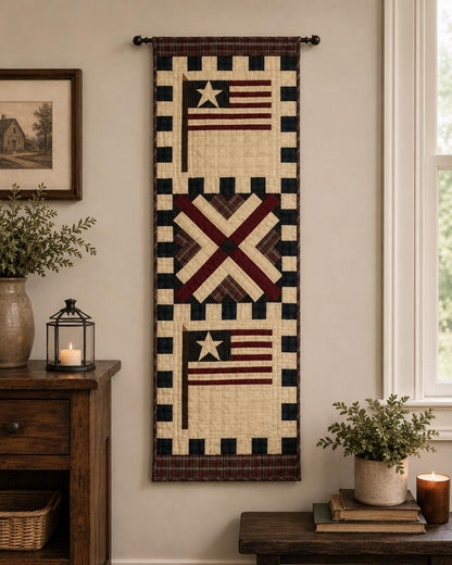 Table runner hand quilted, patchwork, Table Toppers Calico country American flag Patchwork Table runner by HOME HEART Brands(made in INDIA)