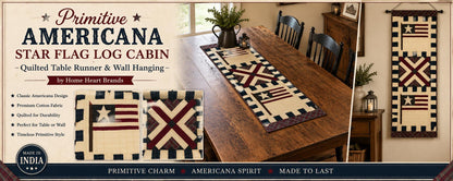 Table runner hand quilted, patchwork, Table Toppers Calico country American flag Patchwork Table runner by HOME HEART Brands(made in INDIA)