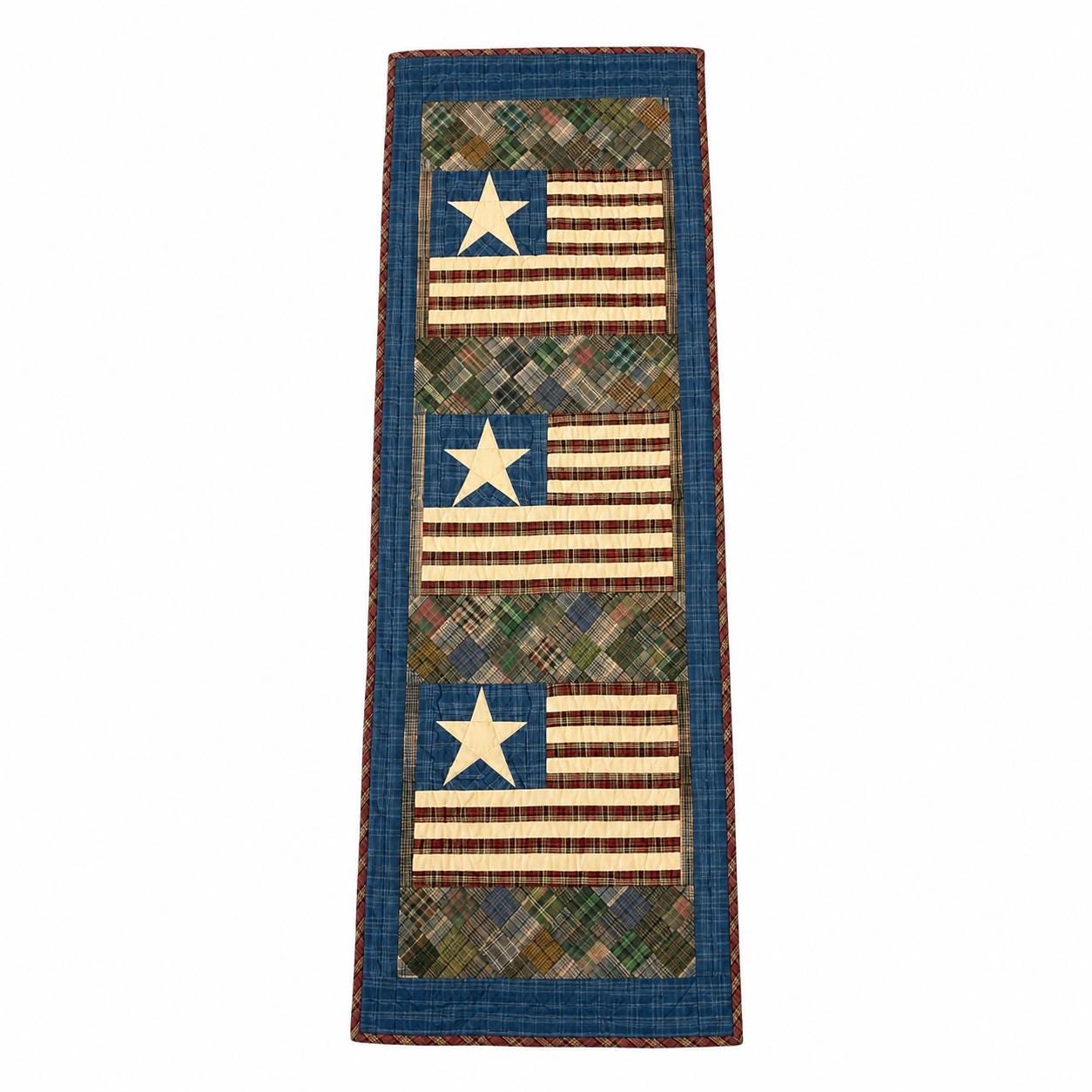 Primitive Old Glory Americana Flag 16"x50" Quilted Table Runner, Table Toppers & Wall Hanging by Home Heart Brands (Made in India)