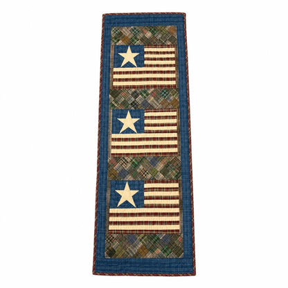 Primitive Old Glory Americana Flag 16"x50" Quilted Table Runner, Table Toppers & Wall Hanging by Home Heart Brands (Made in India)