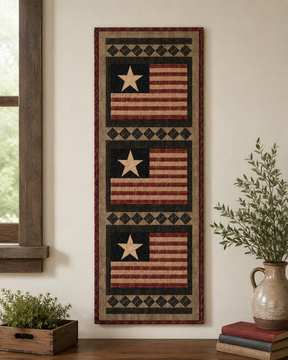 Primitive Americana Flag Quilted Wall Hanging / Table Runner 16"x50" – Rustic Country Farmhouse Decor by HOME HEART Brands(made in INDIA)