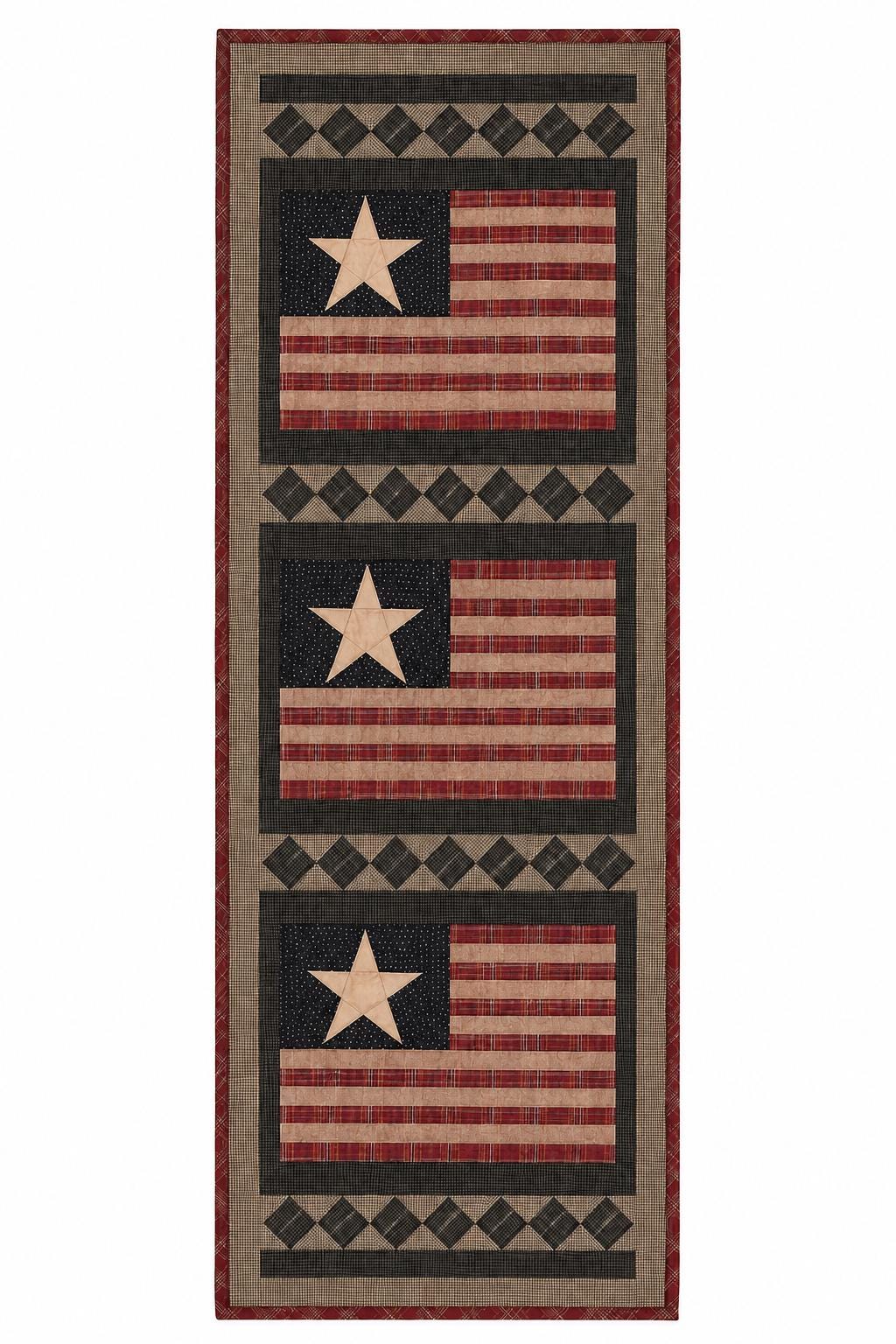 Primitive Americana Flag Quilted Wall Hanging / Table Runner 16"x50" – Rustic Country Farmhouse Decor by HOME HEART Brands(made in INDIA)