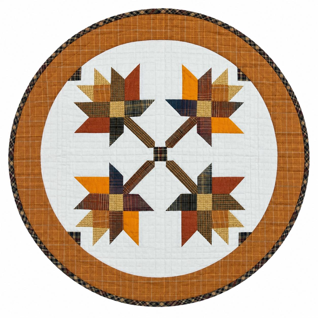 Hand made hand quilted round quilt, table accent piece, Table topper Autumn leaves fall quilt Cotton Heirloom Quality by HOME HEART Brands