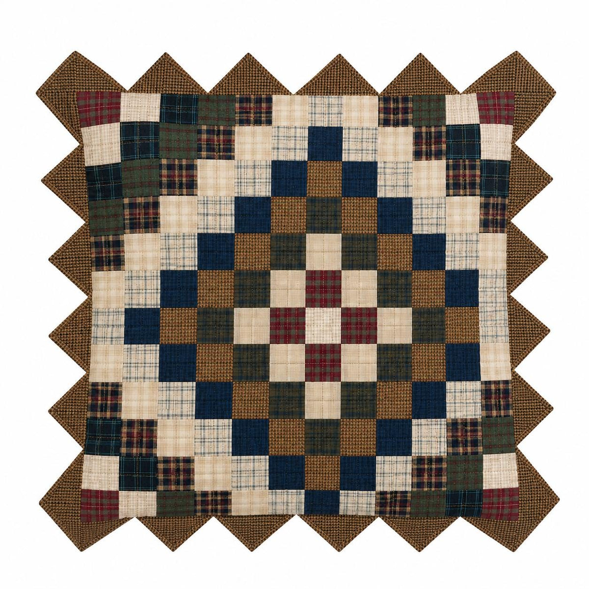 Trip Around The World Zig Zag quilted Patchwork Pillow Cover Primitive Farmhouse Quilt Cushion Sham by HOME HEART BRANDS (Made in India)